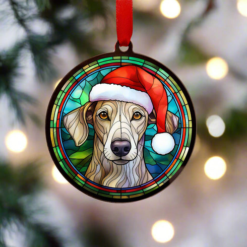 Greyhound in Santa Hat Suncatcher Decoration